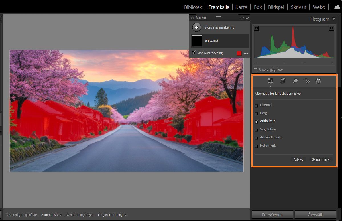 markera landskapsmask tillämpas på arkitekturen i fotot.