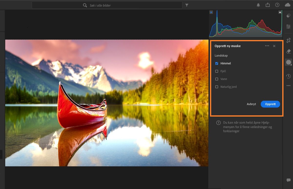 Marker landskap-maske brukes på himmelen i bildet.