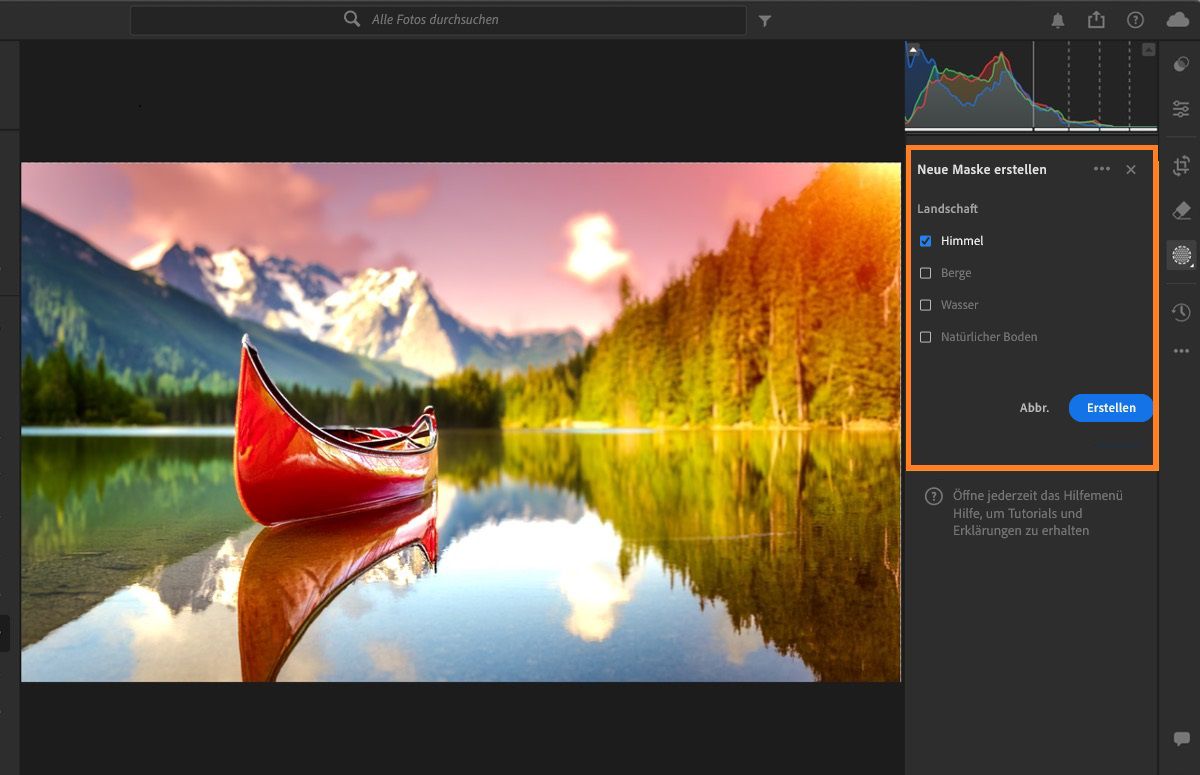 Auf den Himmel im Foto wird eine Landschaftsmaske angewendet.