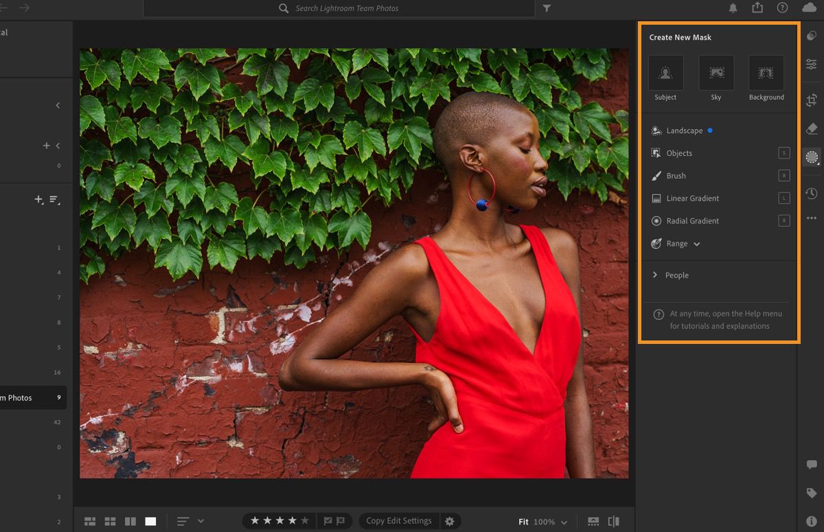 masking panel in Lightroom