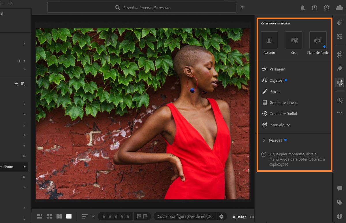 painel de mascaramento no Lightroom