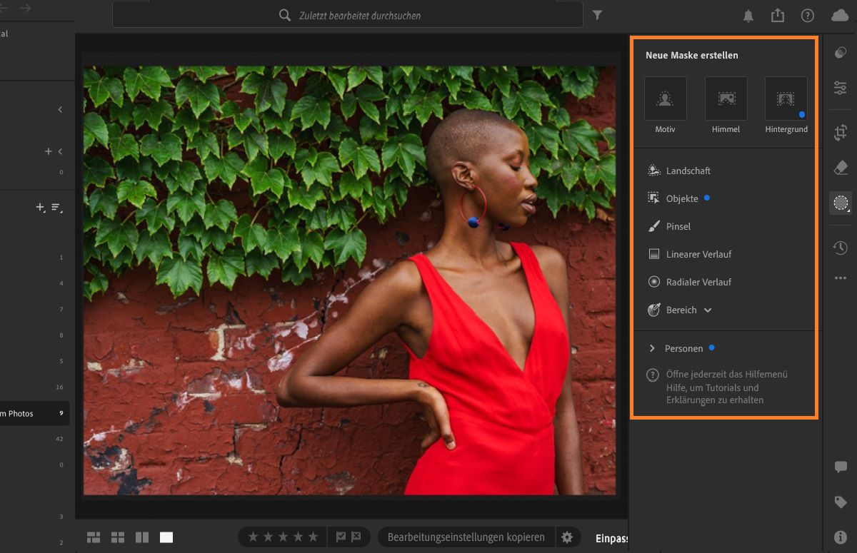 Bedienfeld Maskieren in Lightroom