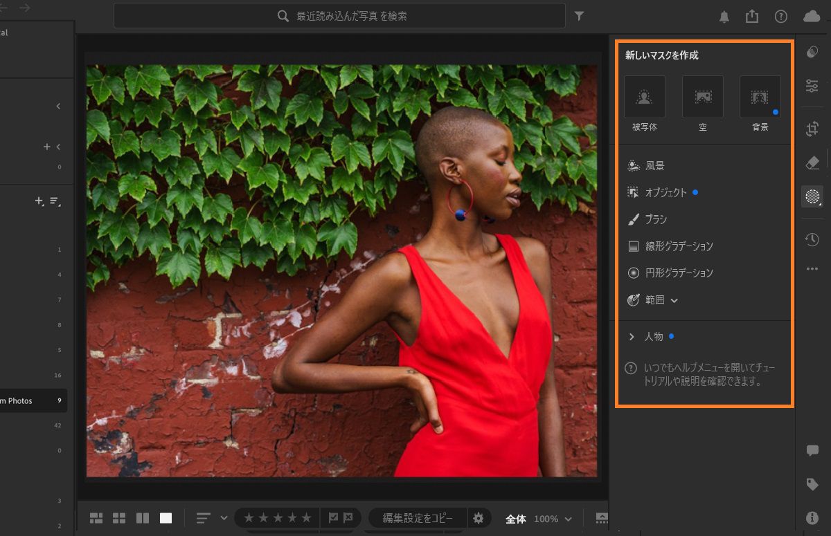 Lightroom のマスクパネル