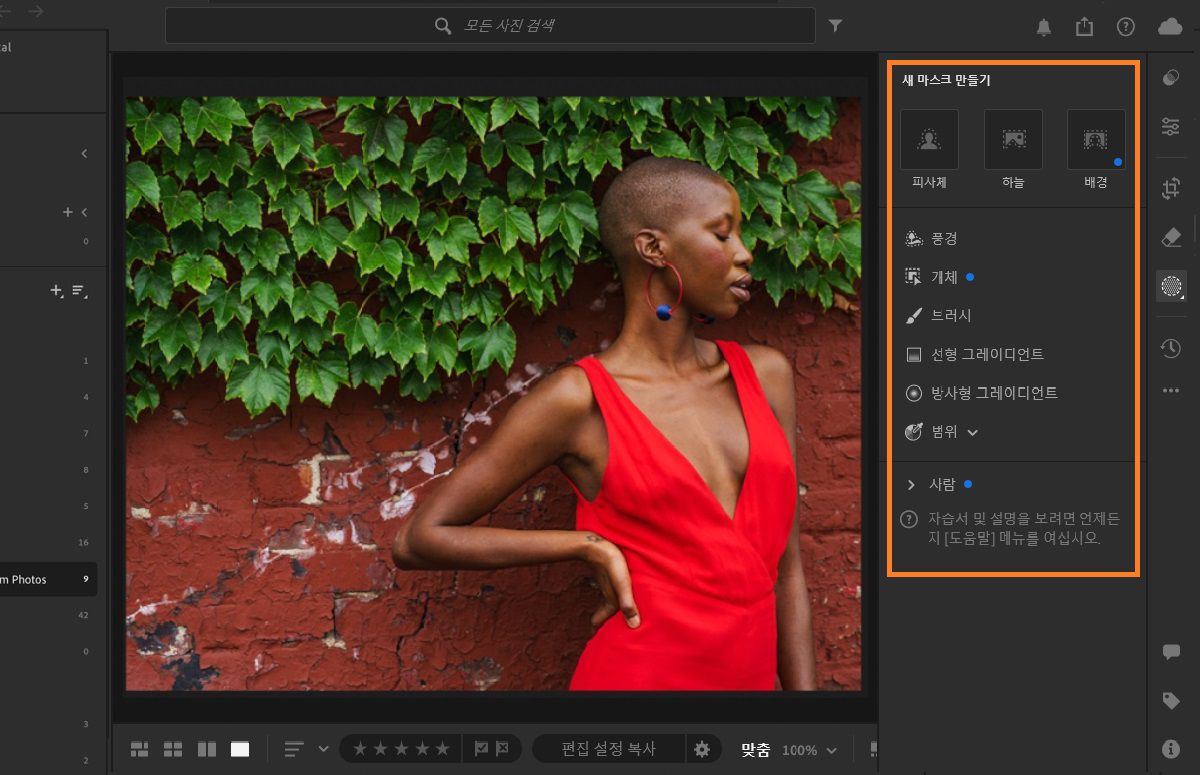 Lightroom의 마스크 패널