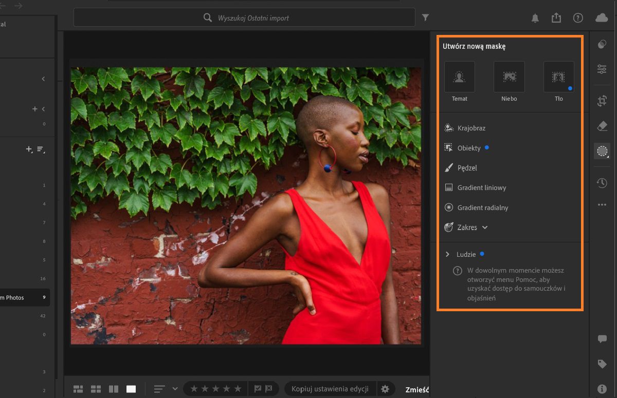 panel maskowanie w aplikacji Lightroom