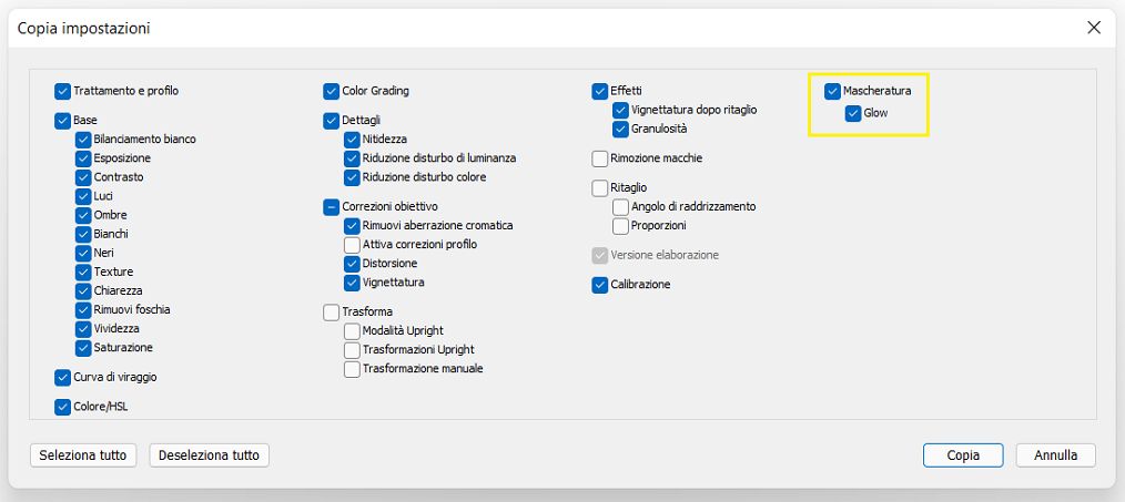 Mascheratura impostazioni di copia