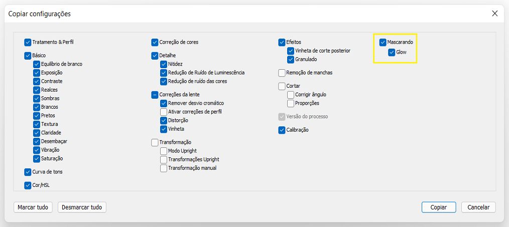 Configurações de Copiar mascaramento
