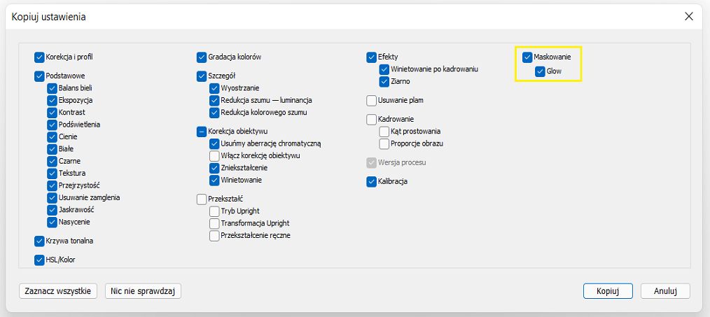 Ustawienia kopiowania maskowania
