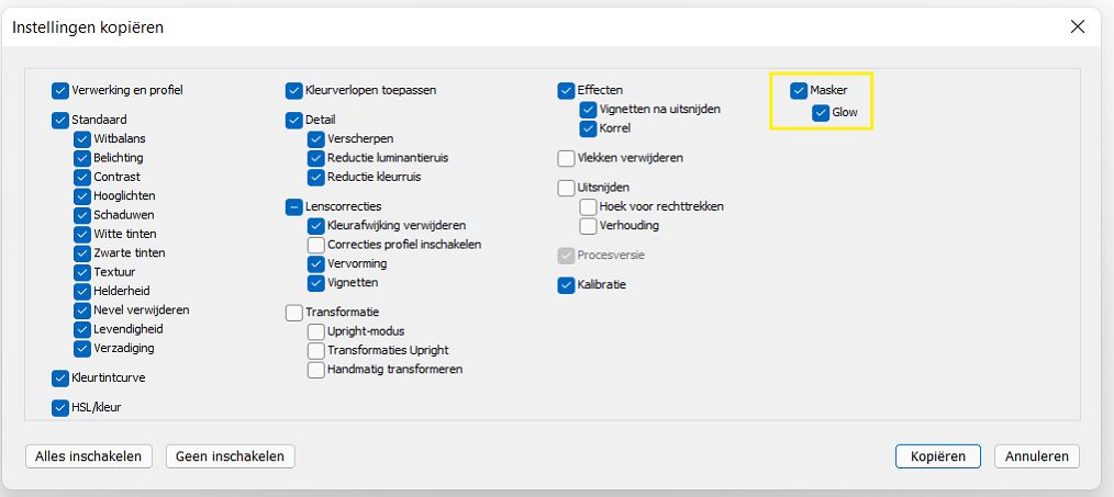 Instellingen voor Maskerkopie