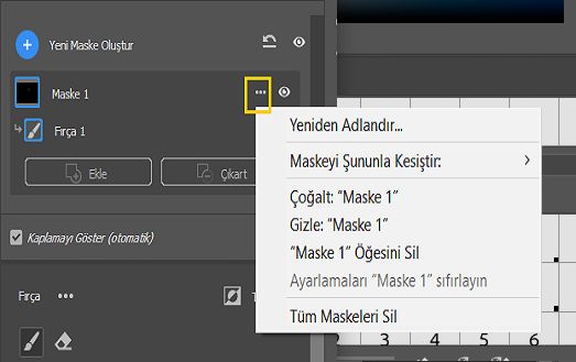 Camera Raw'da Maskeye yönelik üç nokta menüsü