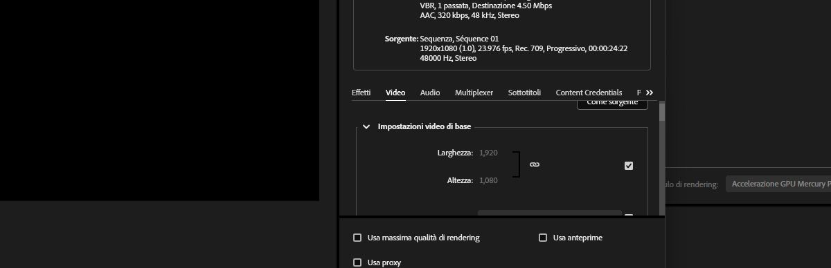 La sezione Impostazioni audio di base è aperta e il pulsante Corrispondenza origine è selezionato.