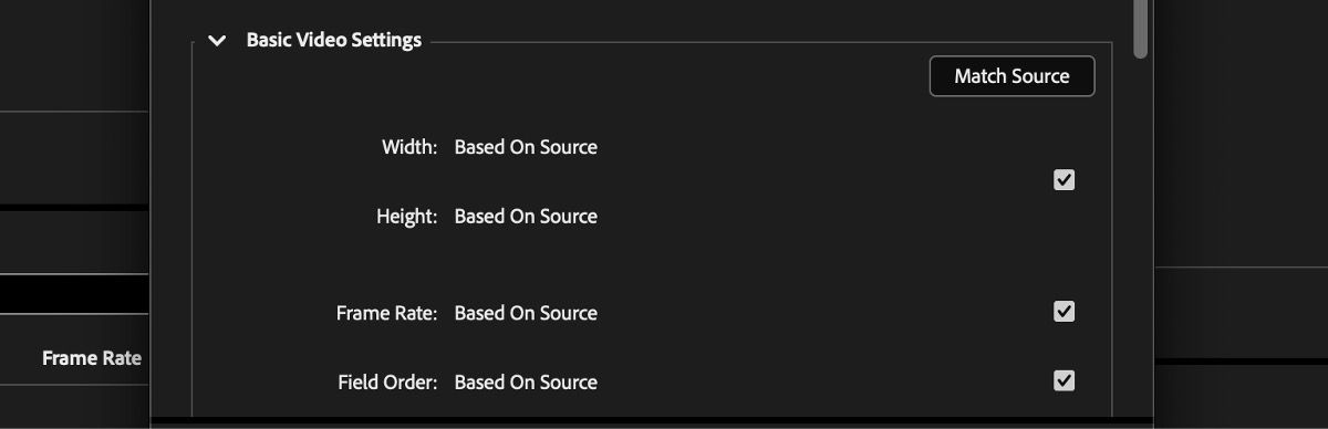 The Basic Audio Settings section is open and the Match Source button is selected.