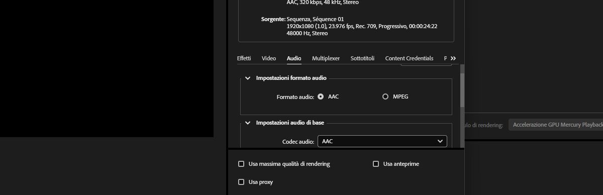 La sezione Impostazioni di esportazione è aperta e il pulsante Corrispondenza origine è selezionato.