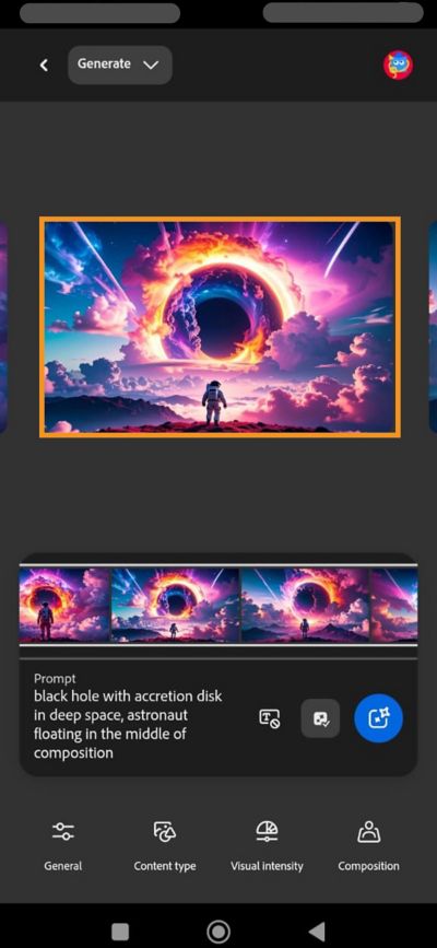 The image variations that match the composition of the reference image are displayed. 