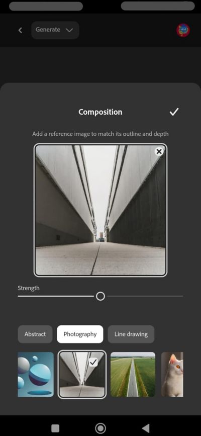 The Composition section is open, Upload image option is highlighted and an image is added for reference.
