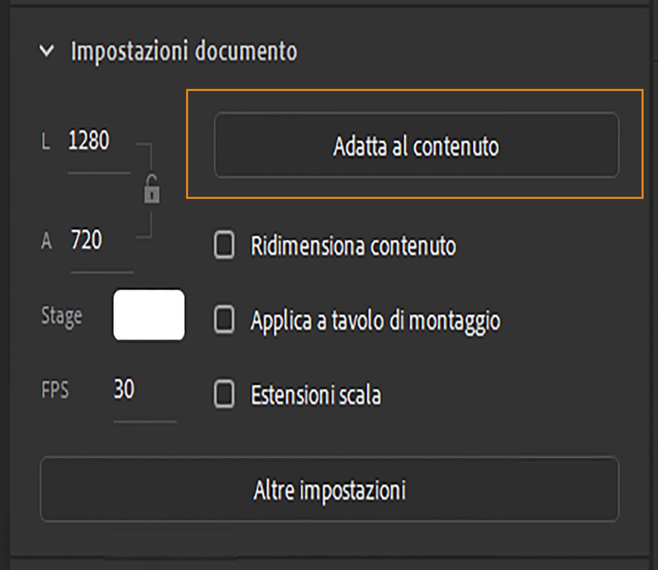 Opzione Adatta al contenuto