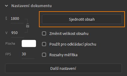 Možnost Sjednotit obsah