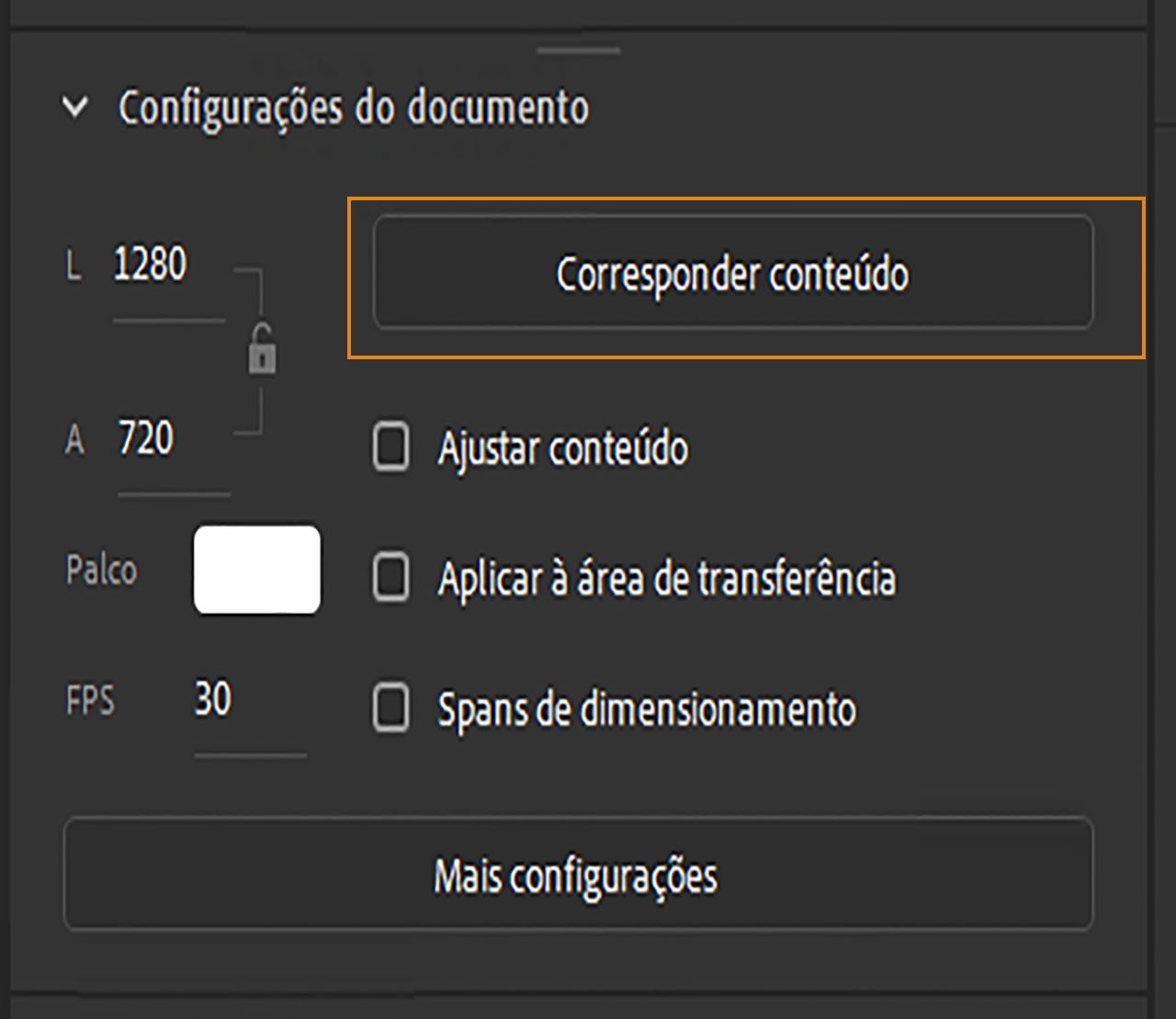 Opção corresponder conteúdo