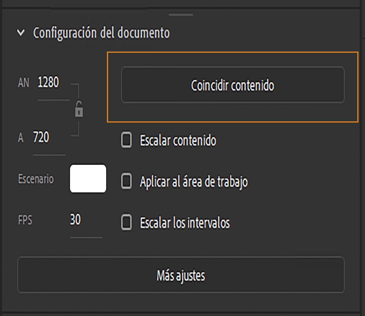 Opción de hacer coincidir contenido