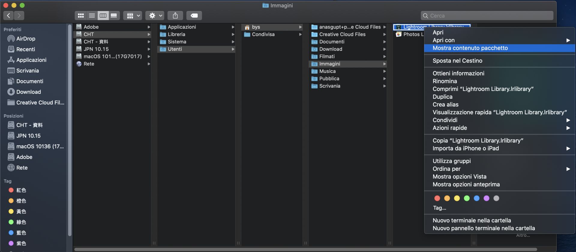 Posizione file MCAT su macOS