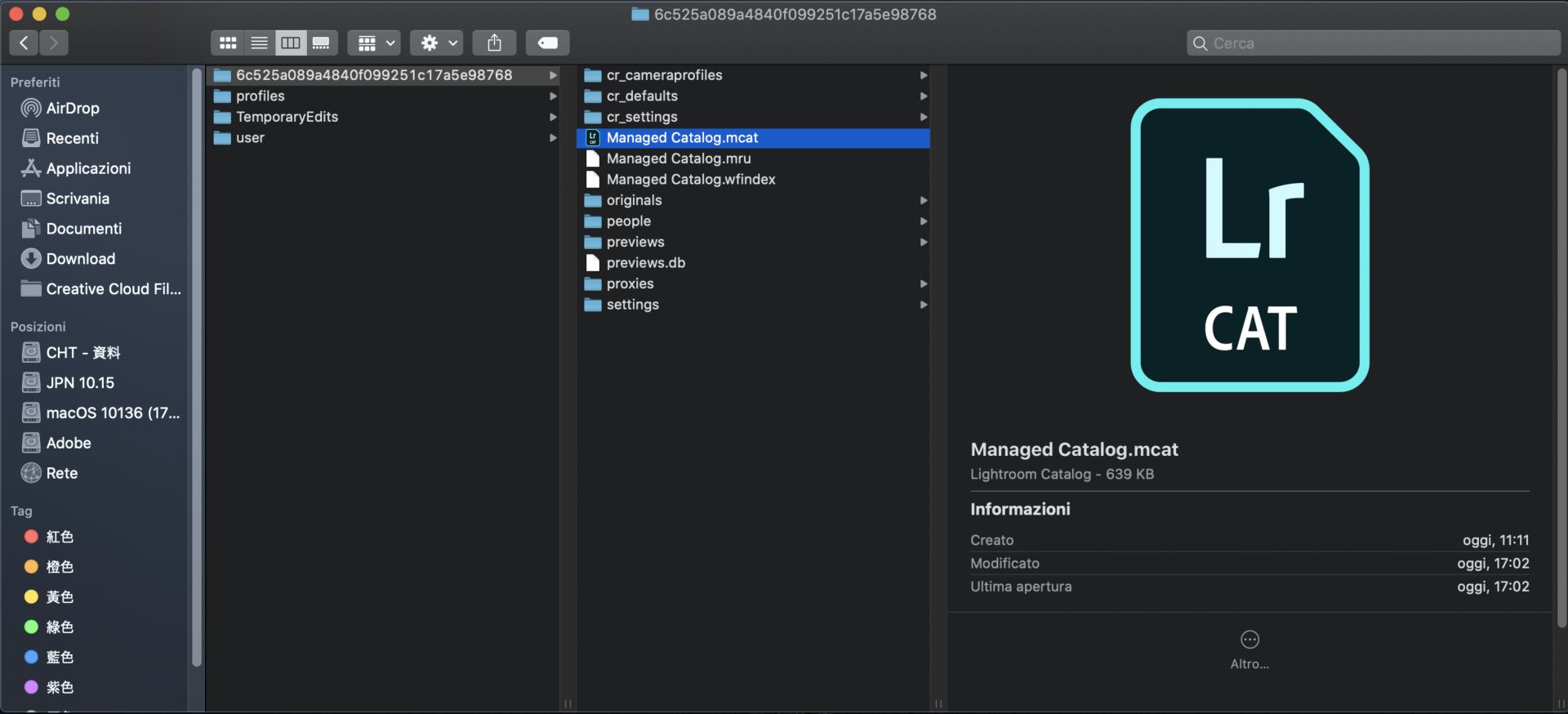 Posizione file MCAT su macOS