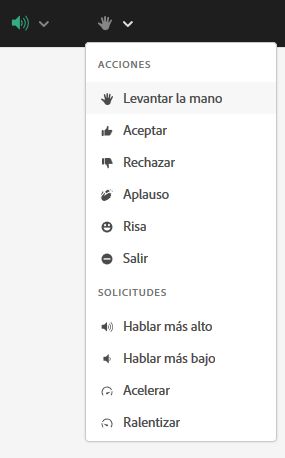 (Cliente HTML5) En una reunión, en la barra de aplicaciones, abra el menú emergente de los estados para acceder a otros estados.