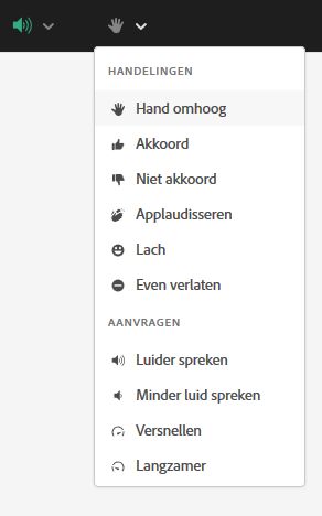 (HTML5-client) Open in een vergadering op de toepassingsbalk het pop-upmenu met statussen om andere statussen op te roepen.