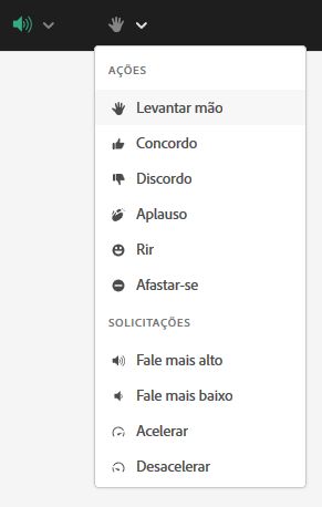 (Cliente HTML5) Em uma reunião, na barra do aplicativo, abra o menu pop-up dos status para acessar outros status.