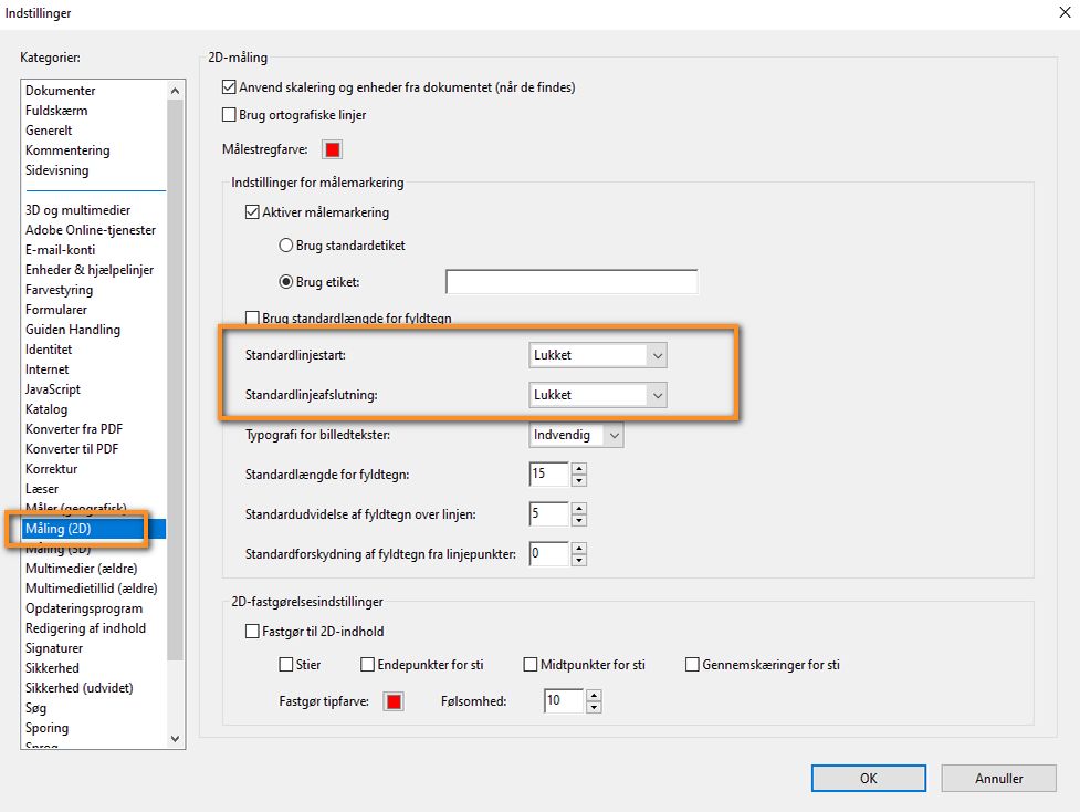 Acrobat-indstilling for standardlinjeafslutning
