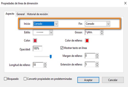 Propiedades de línea de dimensión