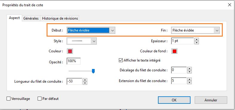Propriétés du trait de cote