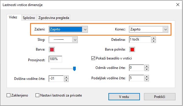 Lastnosti vrstice dimenzije