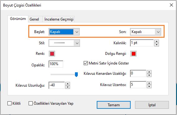 Boyut Çizgisi Özellikleri