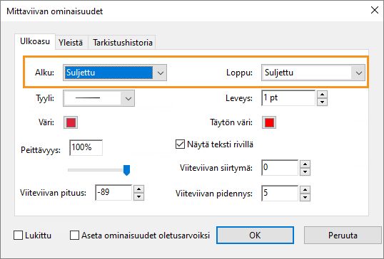 Mittaviivan ominaisuudet