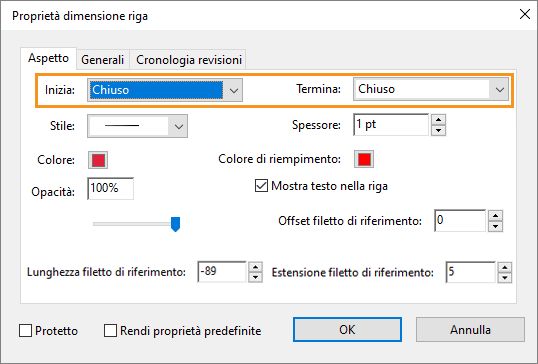 Proprietà dimensione riga