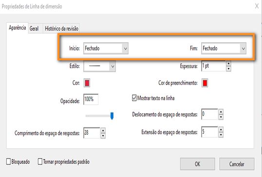 Propriedades de Linha de dimensão