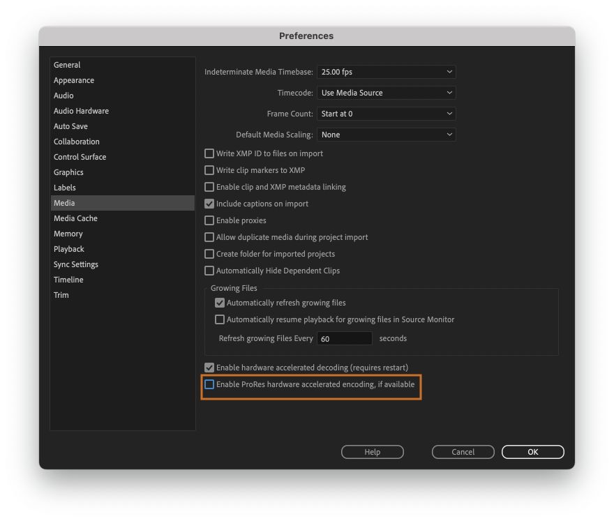 Dialogfeld „Voreinstellungen“