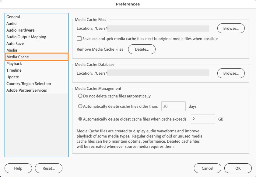 Media Cache Preferences