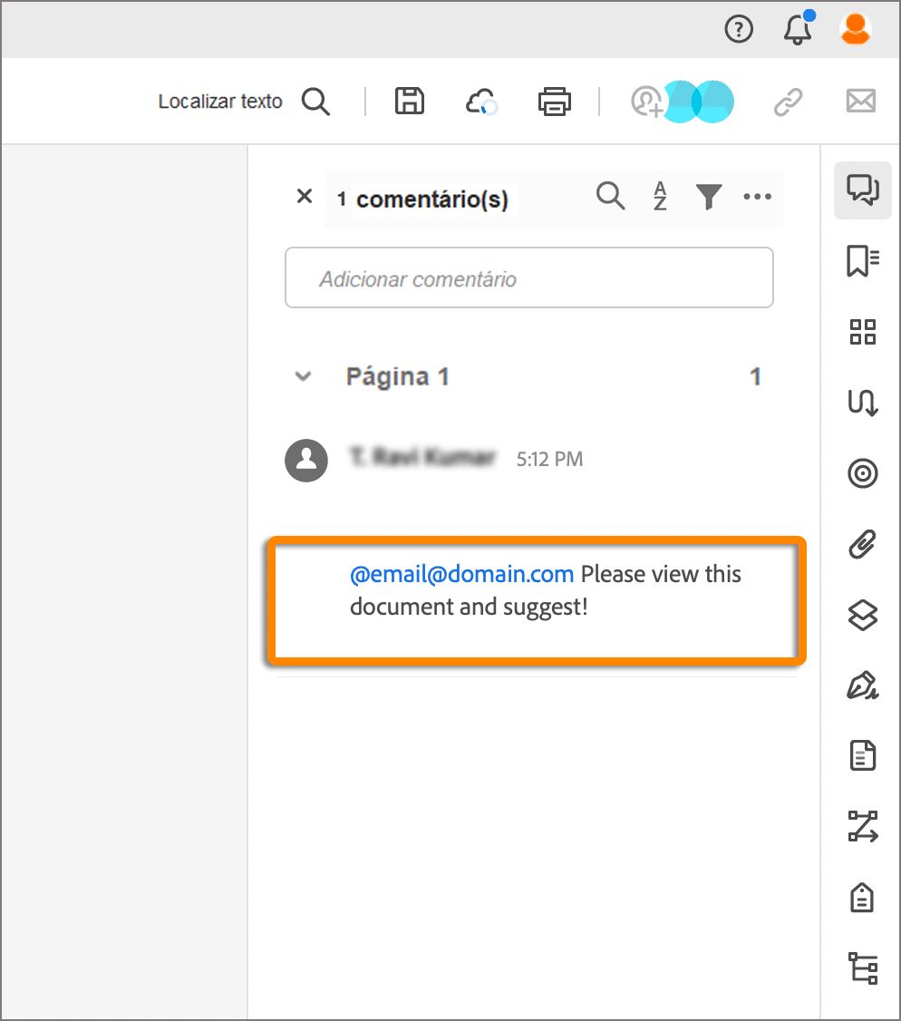 Mensagem de convite publicada como um comentário