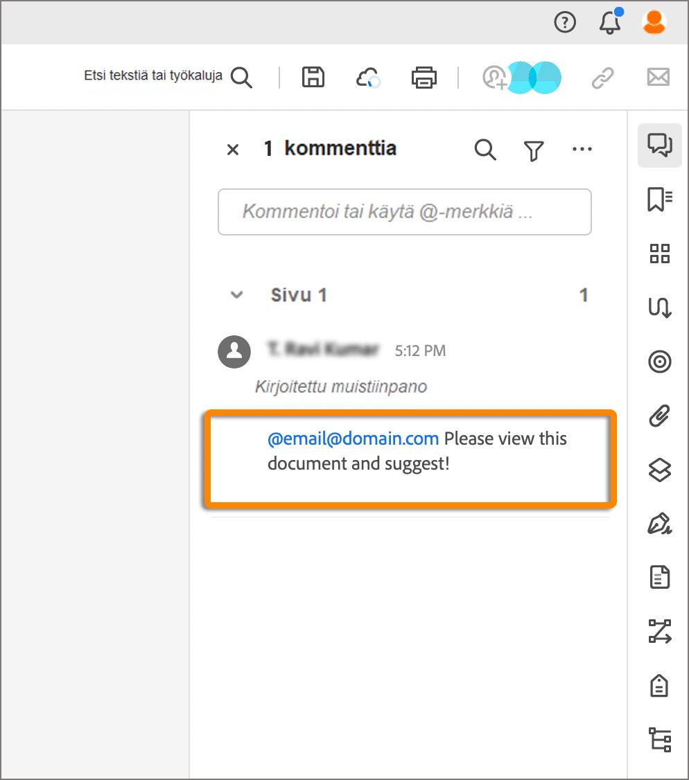Kutsuviesti lähetetty kommenttina