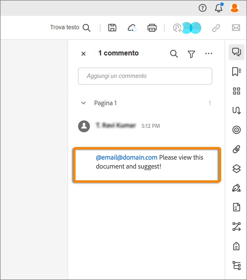 Messaggio di invito pubblicato come commento