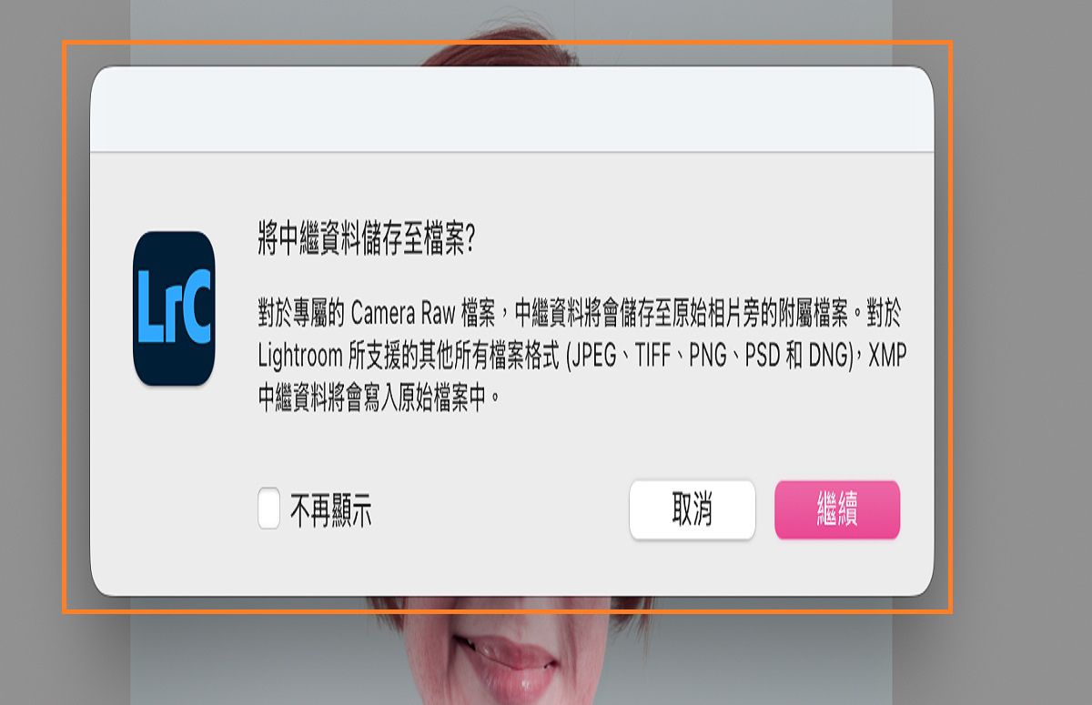 Lightroom Classic 中的儲存中繼資料對話框