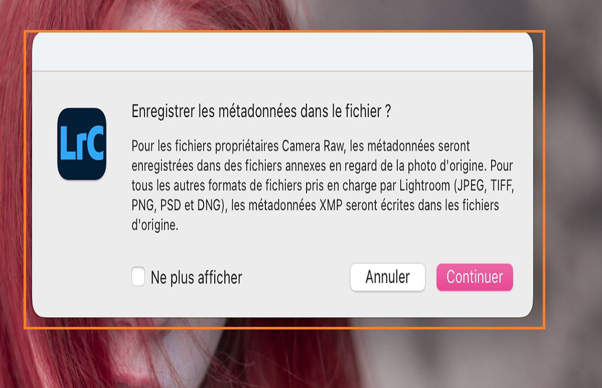 boîte de dialogue d’enregistrement des métadonnées dans Lightroom Classic