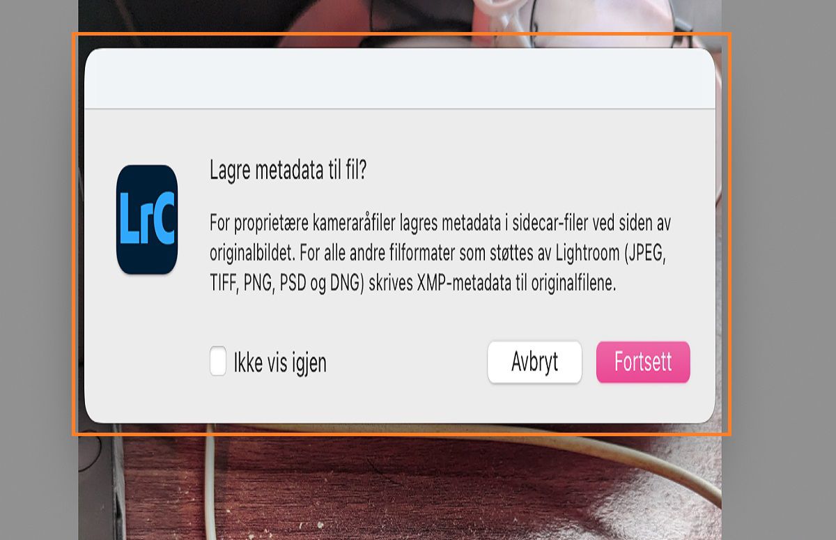 lagre metadata-dialogboks i Lightroom Classic