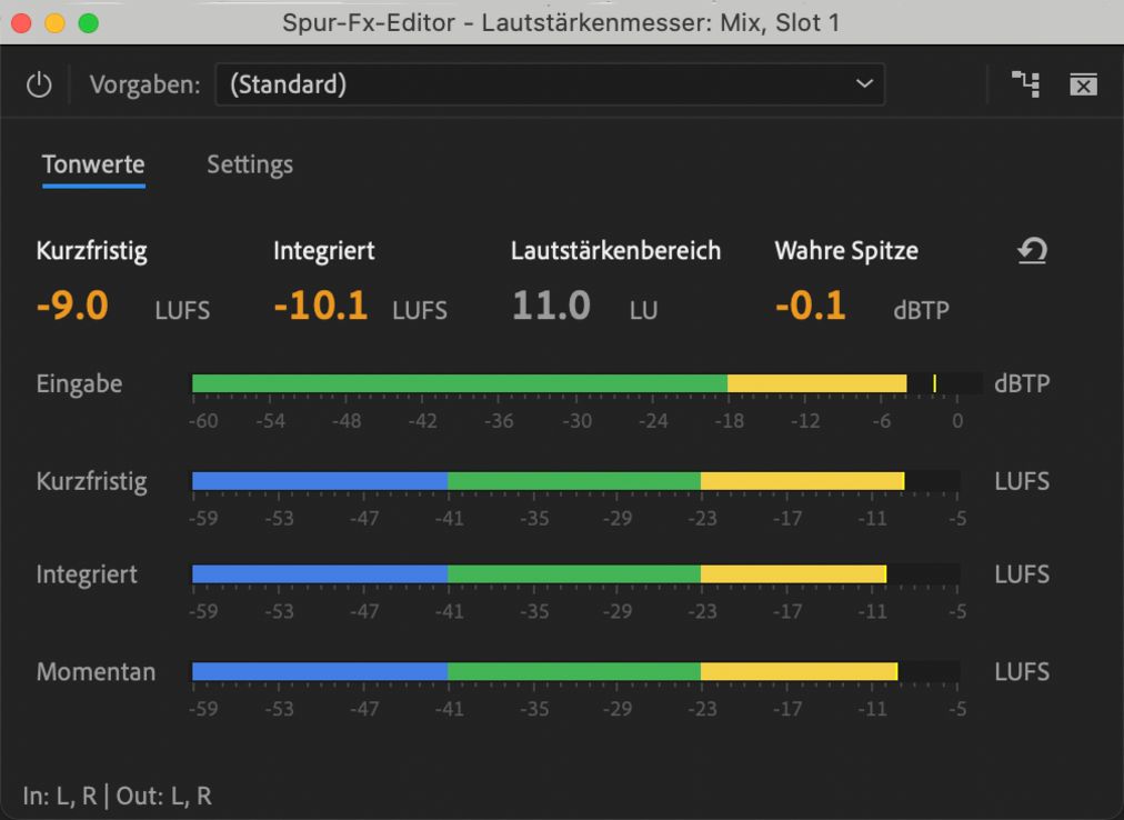 Lautstärkenmesser-Anzeige in Premiere Pro