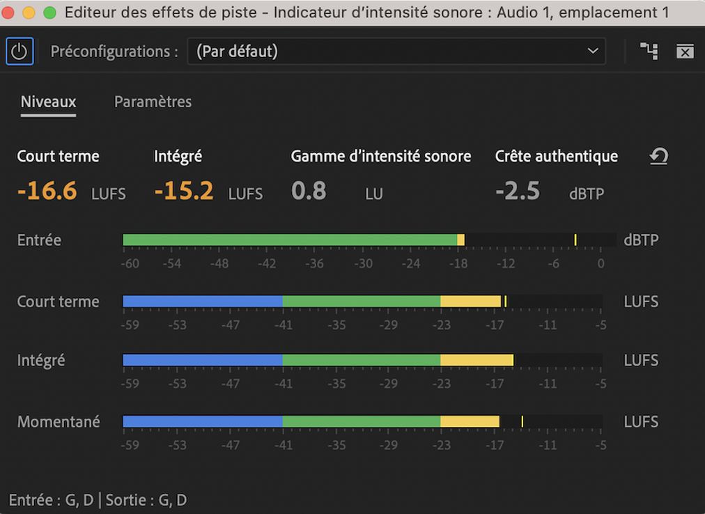 Affichage du Radar d’intensité sonore dans Premiere Pro