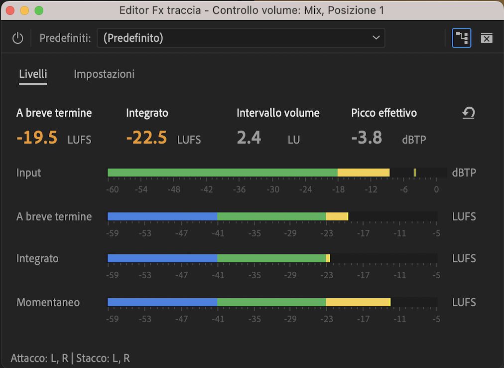 Visualizzazione del Controllo volume in Premiere Pro
