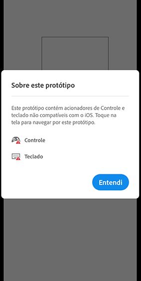 Visualização em dispositivo móvel de protótipo com teclas de teclado e botões de controle