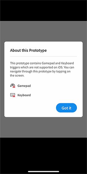Prototyp mit Tastaturbefehlen und Gamepad-Tasten auf iOS/Android testen