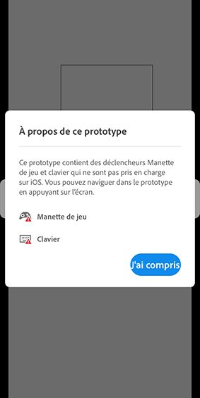 Aperçu sur mobile d’un prototype avec déclencheurs de clavier et de manette de jeu